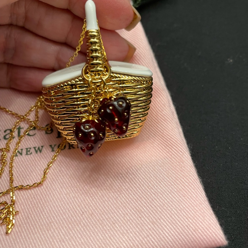 Kate Spade Strawberry Picnic Basket Necklace Gem